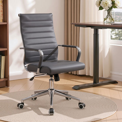 TWSC Ribbed High-Back Office Chair – Grey — office chair in a desk setting