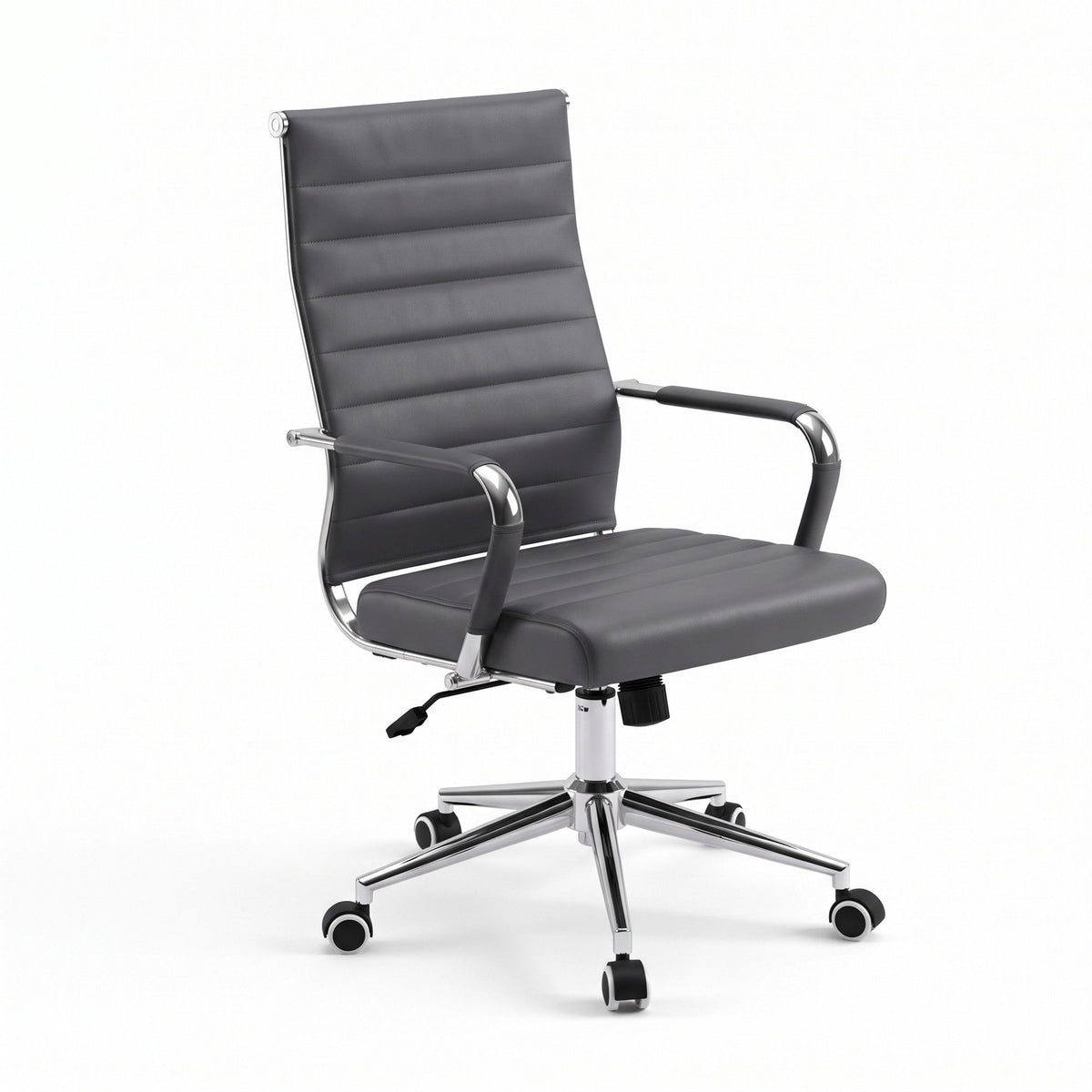 TWSC Ribbed High-Back Office Chair – Grey — angled product view