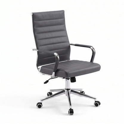 TWSC Ribbed High-Back Office Chair – Grey — angled product view