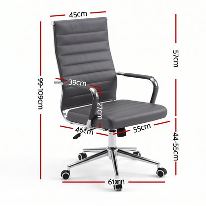 TWSC Ribbed High-Back Office Chair – Grey — seat-height and overall-dimension diagram