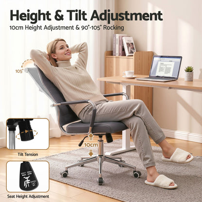 TWSC Ribbed High-Back Office Chair – Grey — height and rocking adjustment infographic