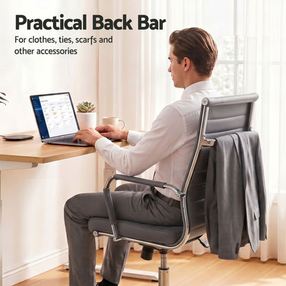 TWSC Ribbed High-Back Office Chair – Grey — rear hanging bar shown in use