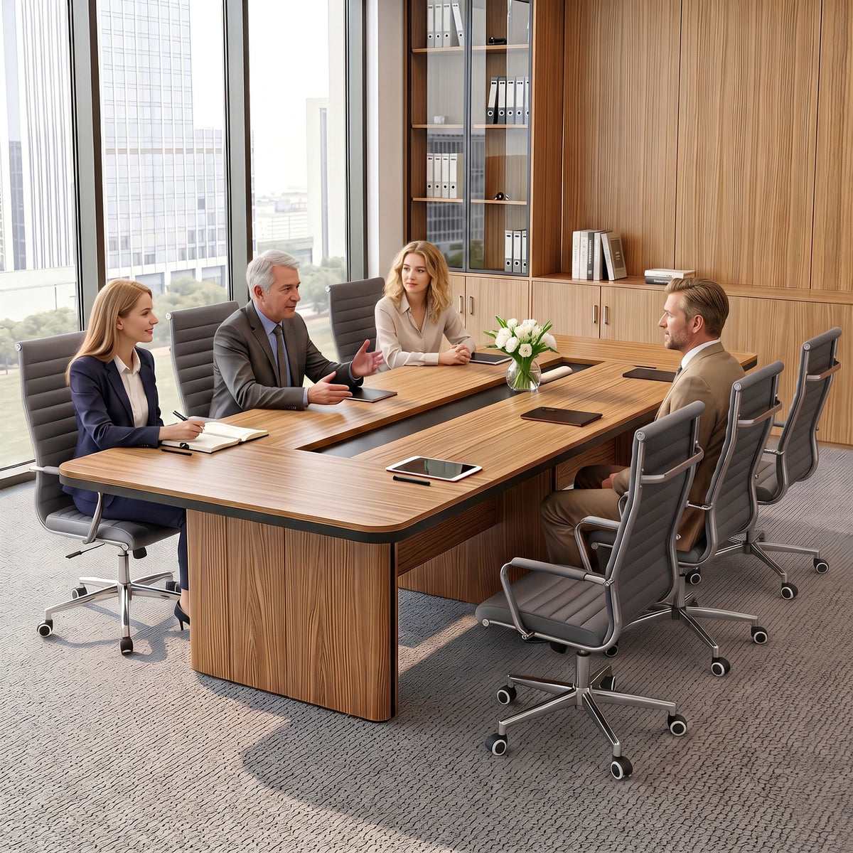 TWSC Ribbed High-Back Office Chair – Grey — chairs around a meeting table