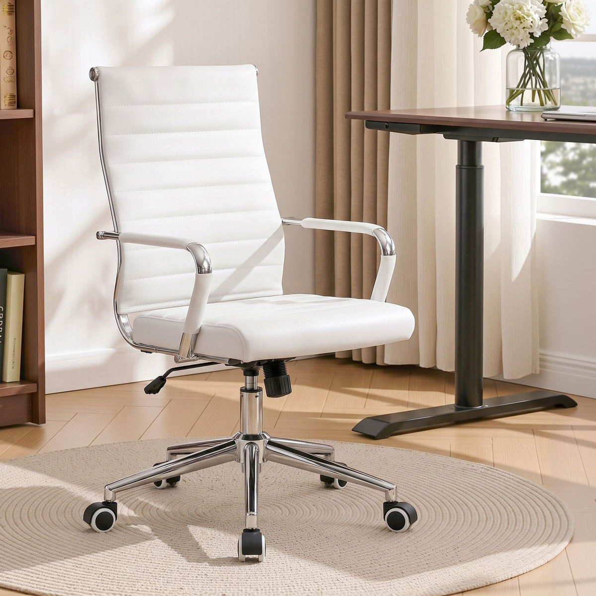 TWSC Ribbed High-Back Office Chair – White — office chair in a desk setting