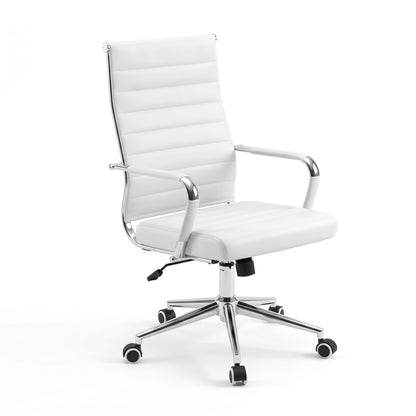 TWSC Ribbed High-Back Office Chair – White — angled product view