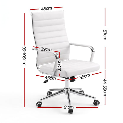 TWSC Ribbed High-Back Office Chair – White — seat-height and overall-dimension diagram