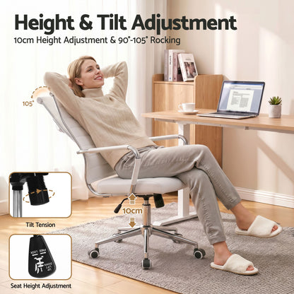 TWSC Ribbed High-Back Office Chair – White — height and rocking adjustment infographic
