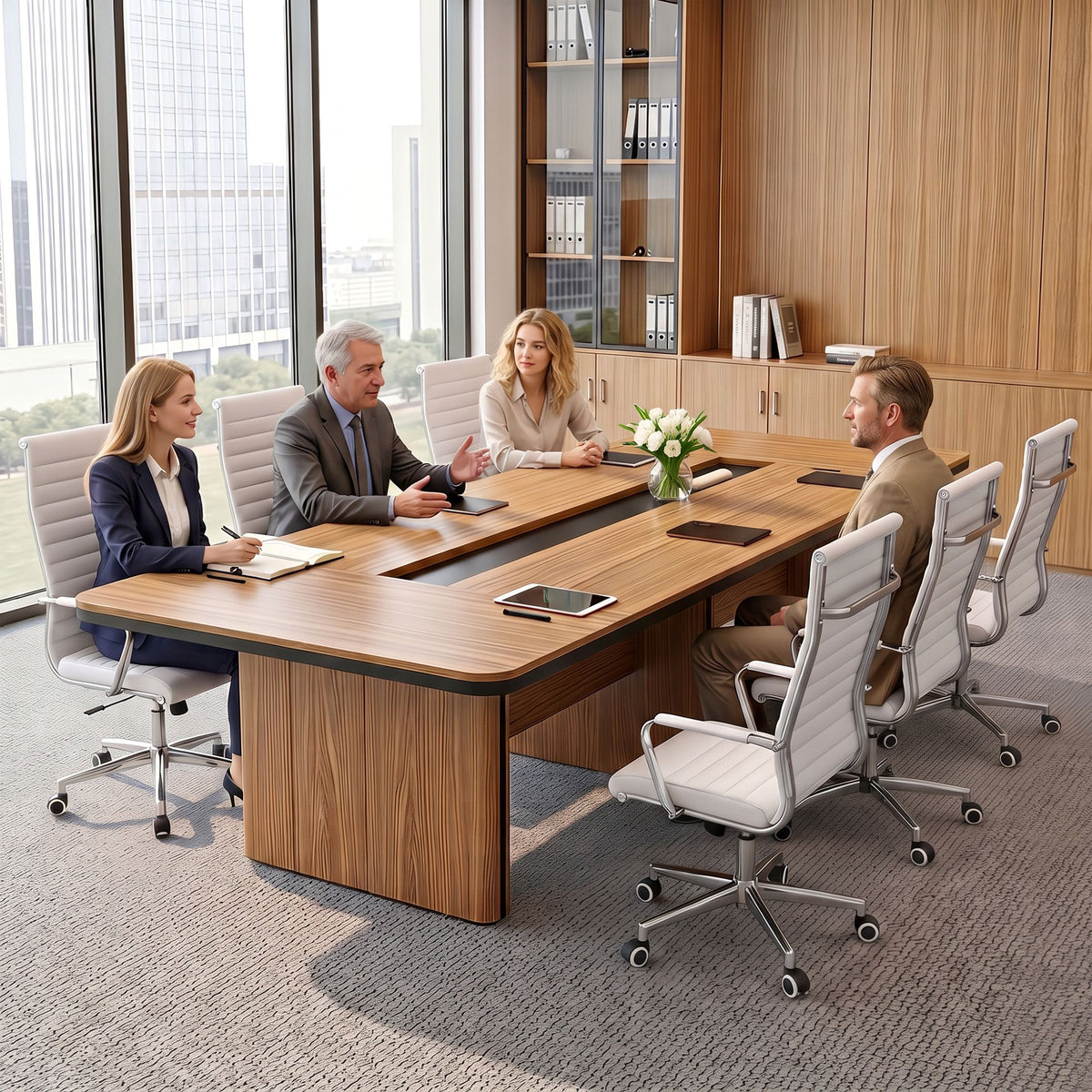 TWSC Ribbed High-Back Office Chair – White — chairs around a meeting table