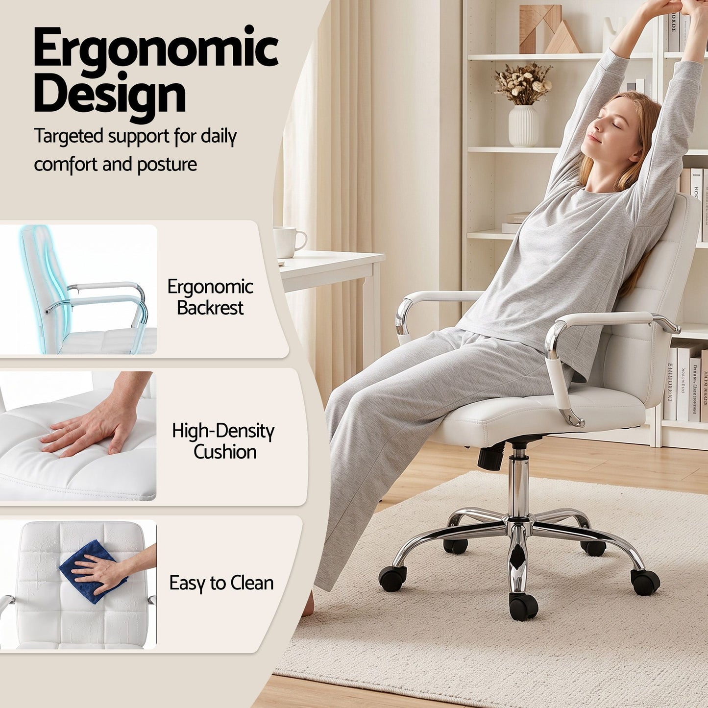 TWSC Office Chair Seat PU Work Computer Desk Chairs