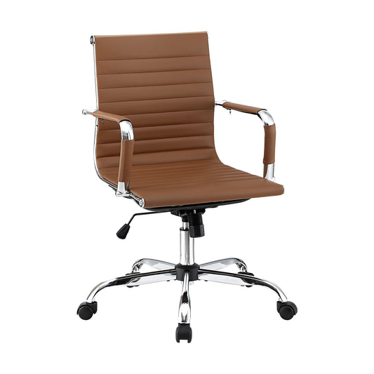 TWSC Office Chair Conference Chairs PU Leather Mid Back Brown