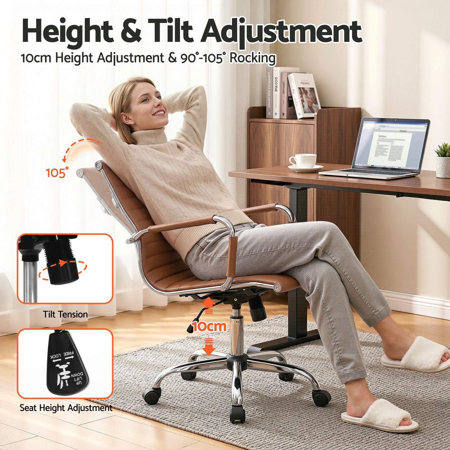 Office Chair – Mid Back PU Leather, Brown
