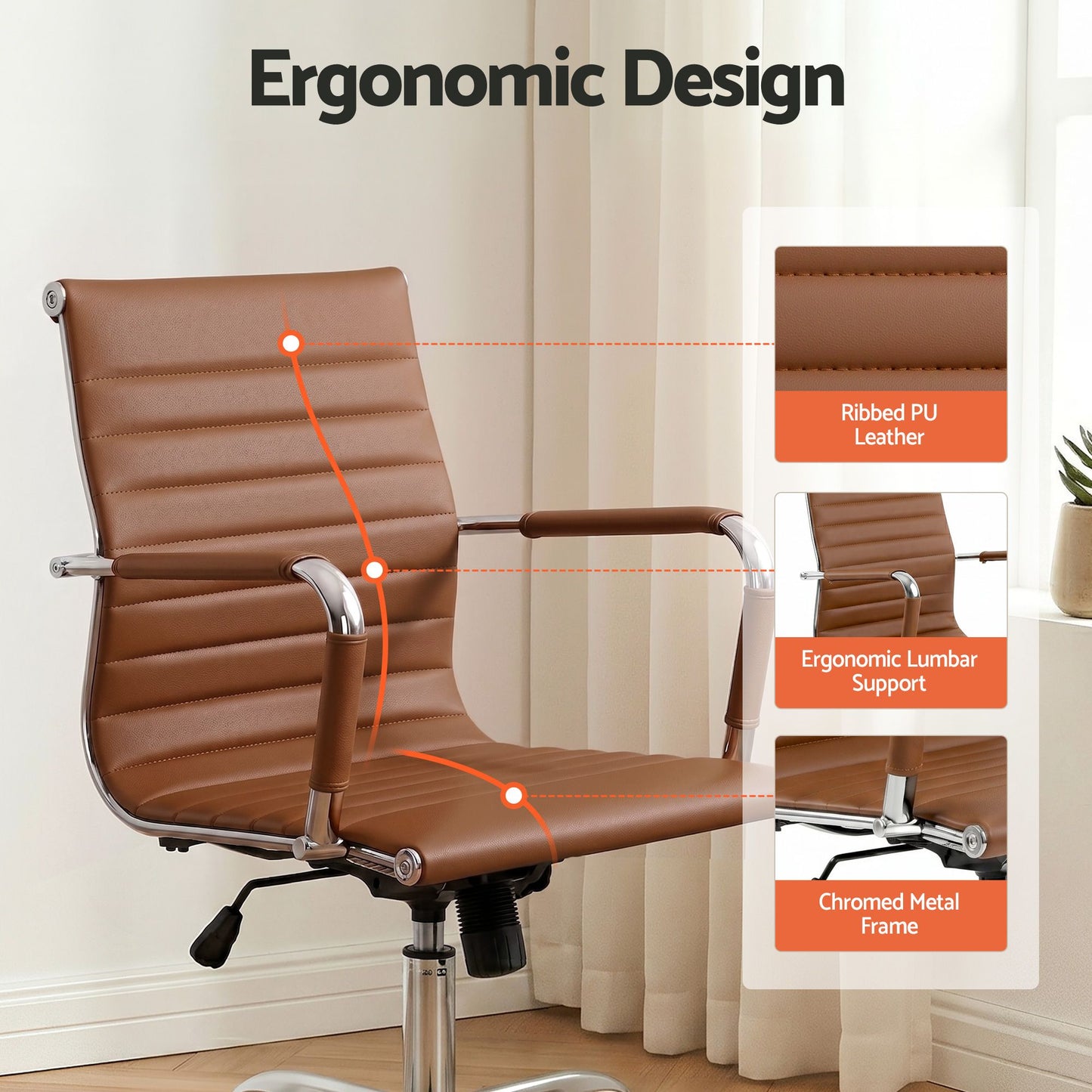 Office Chair – Mid Back PU Leather, Brown