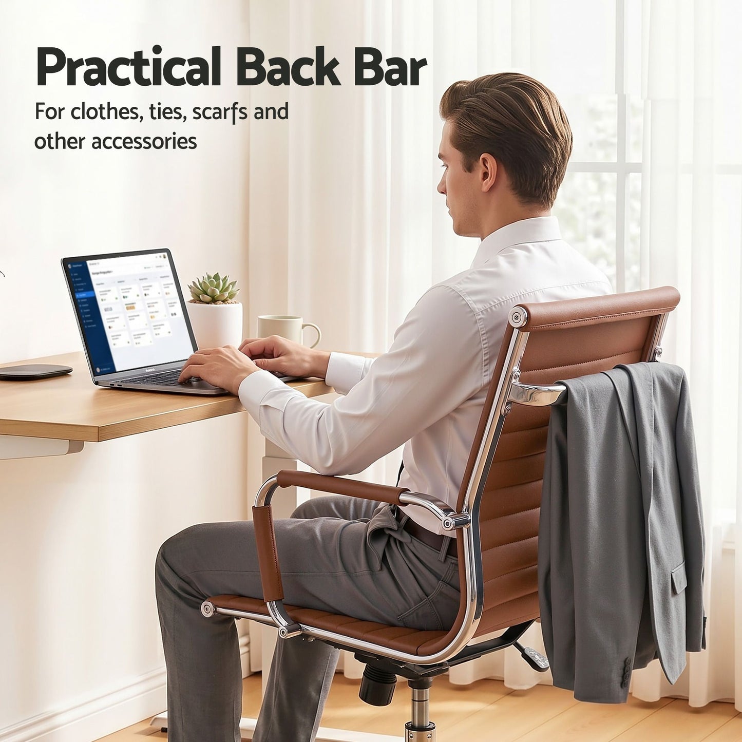 Office Chair – Mid Back PU Leather, Brown
