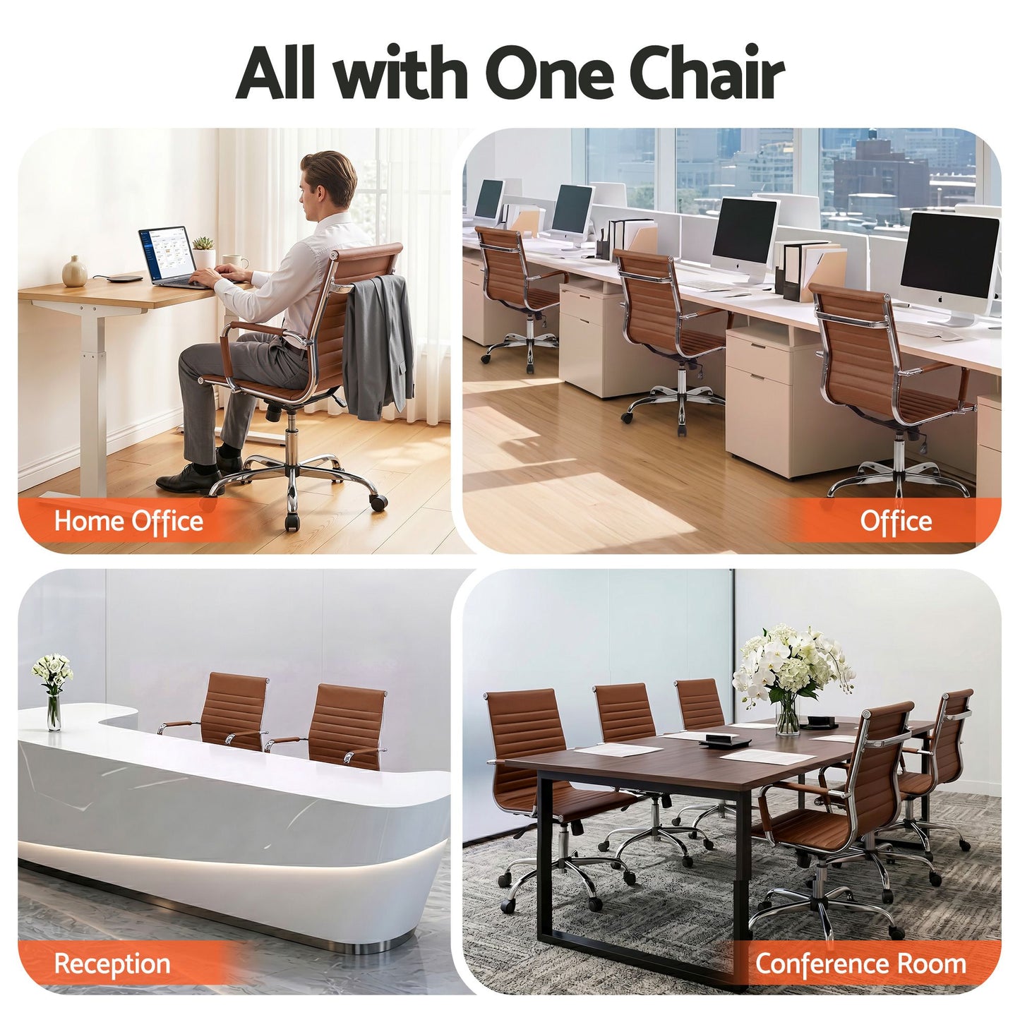 Office Chair – Mid Back PU Leather, Brown