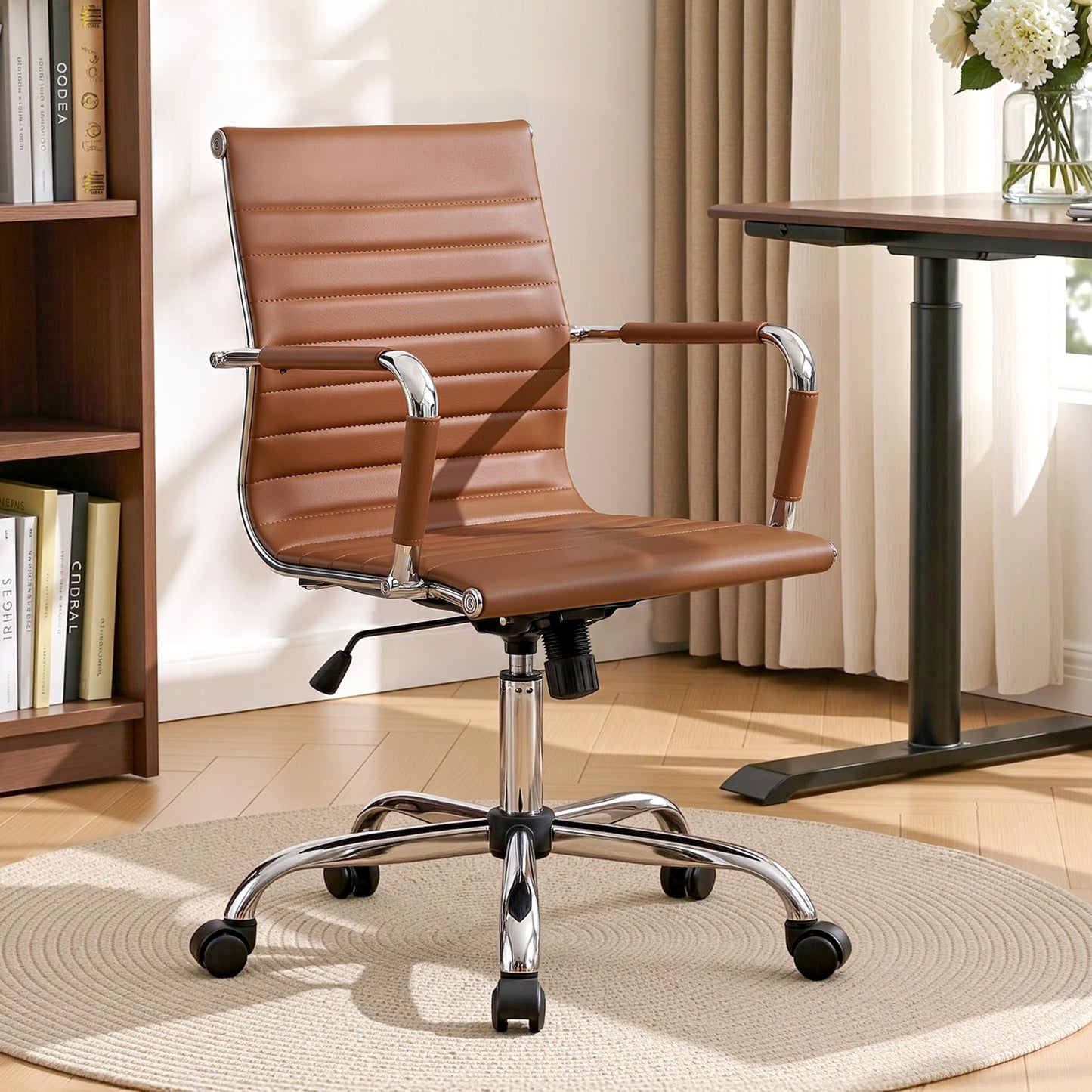 Office Chair – Mid Back PU Leather, Brown