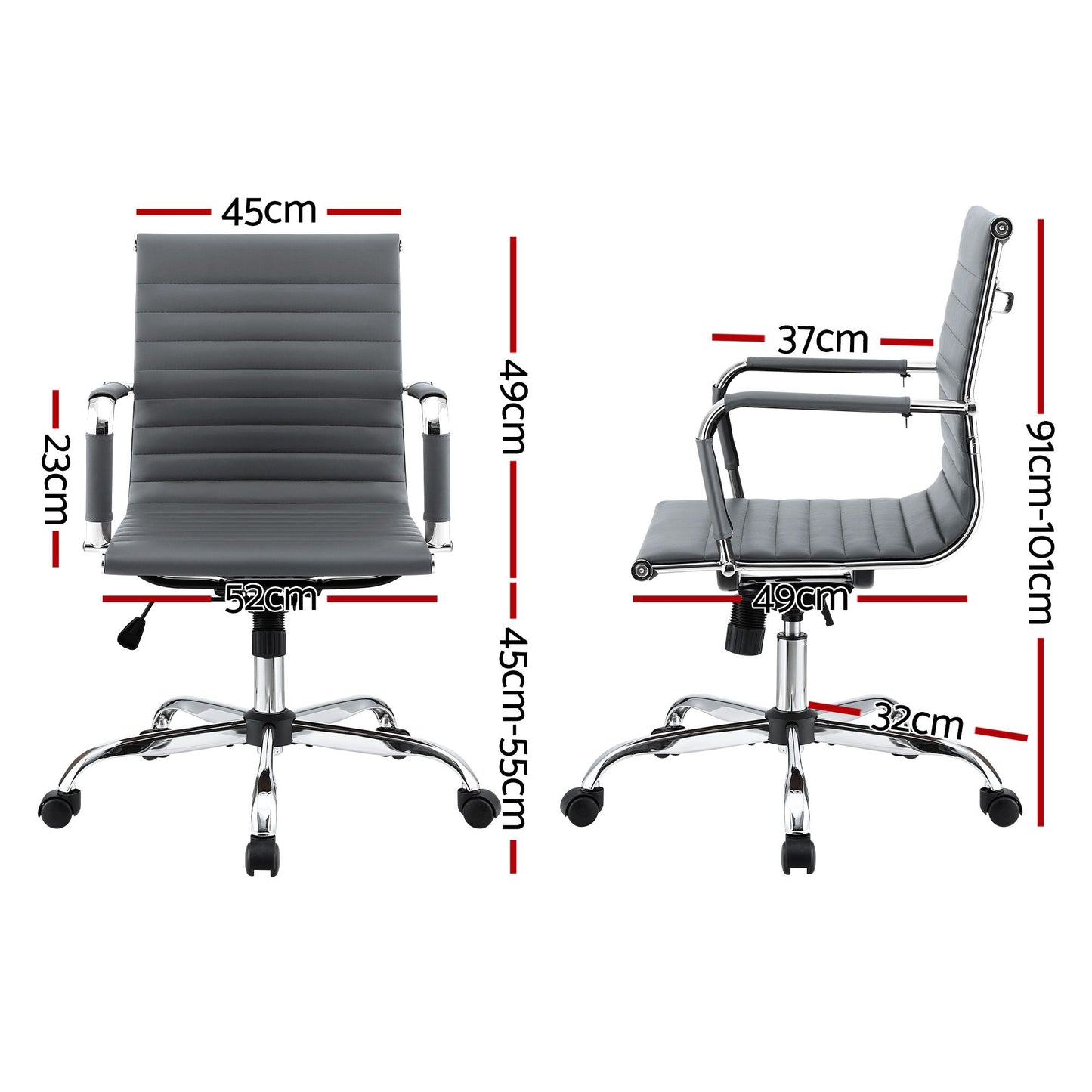 Office Chair – Mid Back, PU Leather, Grey