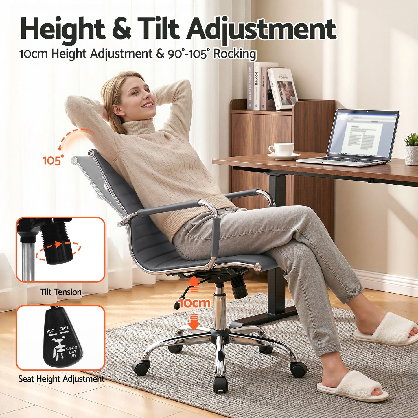 Office Chair – Mid Back, PU Leather, Grey
