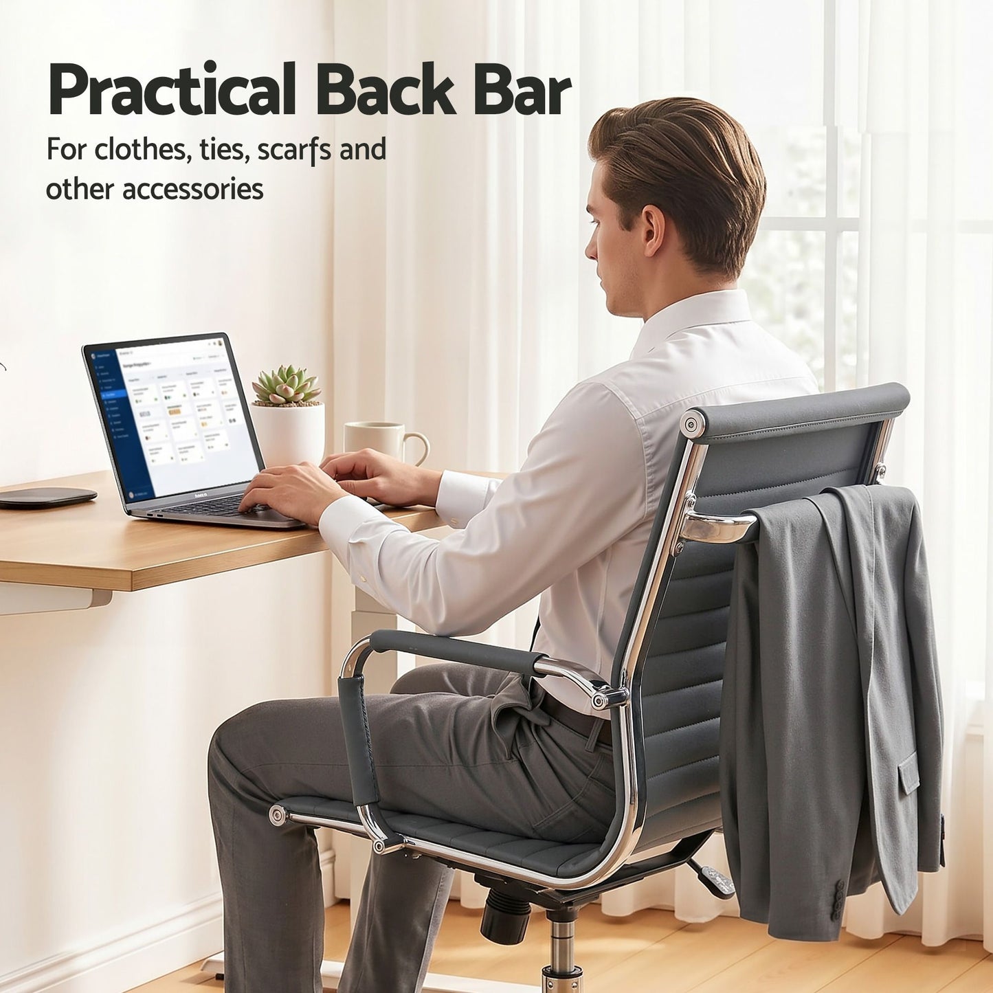 Office Chair – Mid Back, PU Leather, Grey