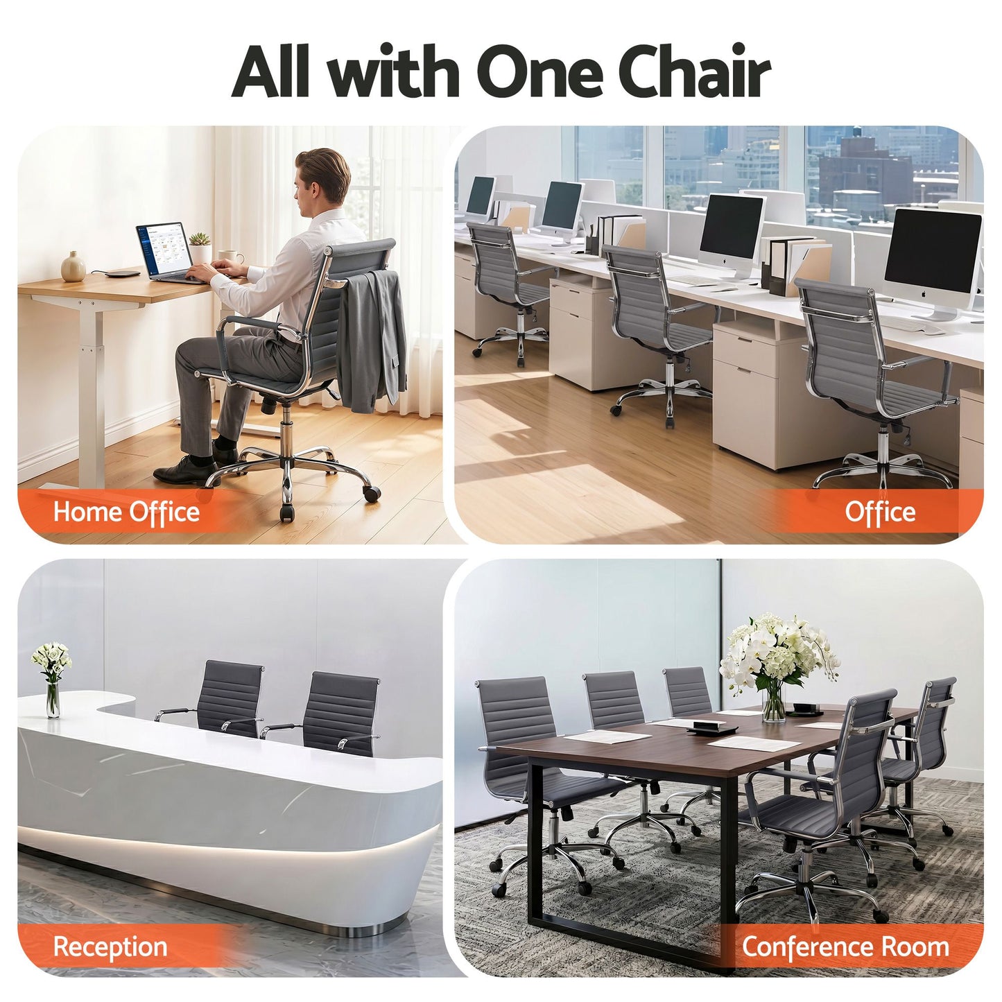 Office Chair – Mid Back, PU Leather, Grey