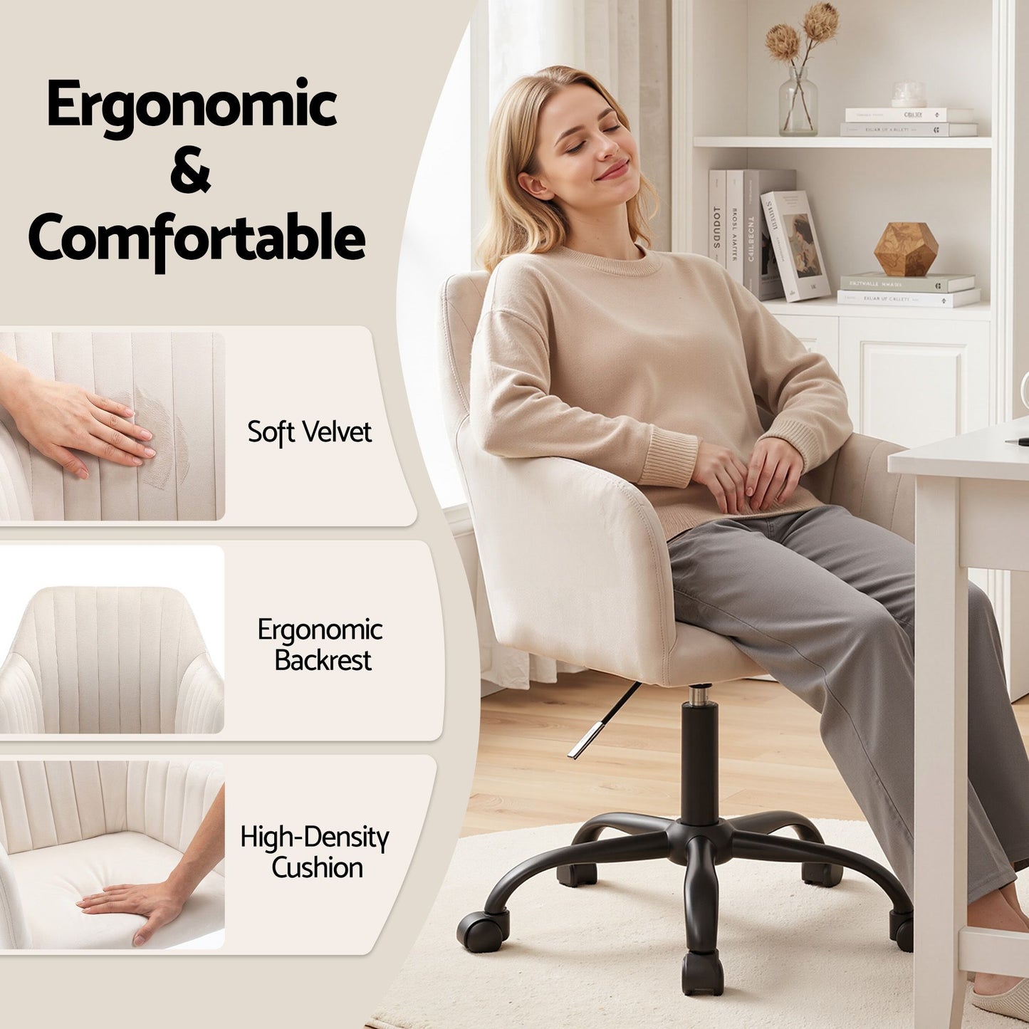 Office Chair – Velvet Seat, Cream