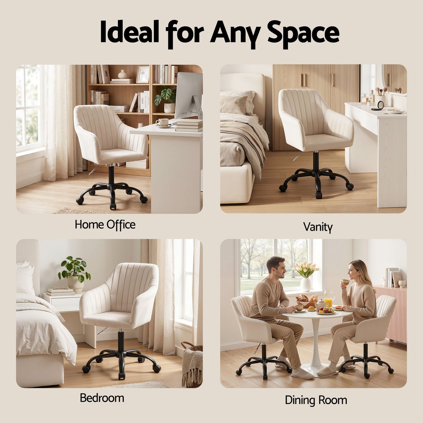 Office Chair – Velvet Seat, Cream