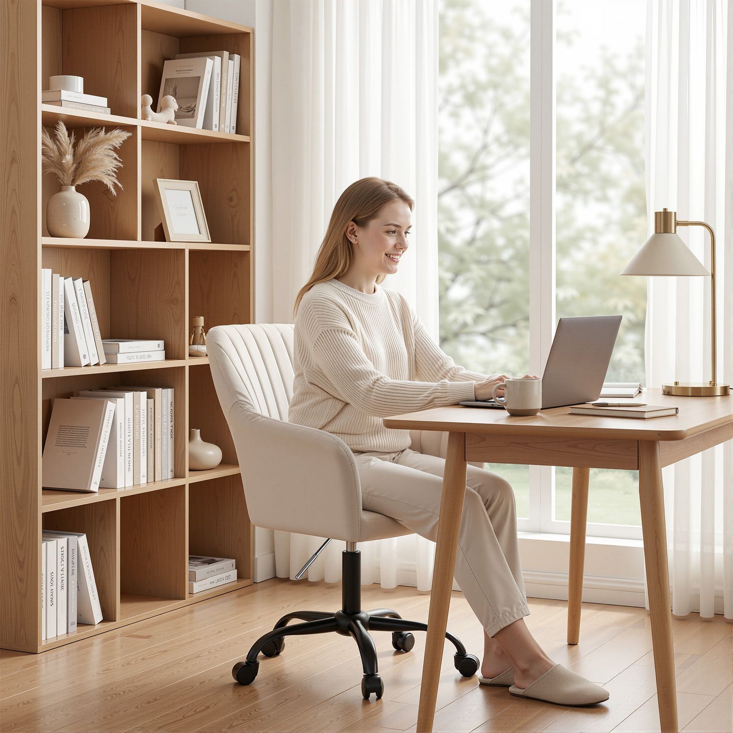 Office Chair – Velvet Seat, Cream
