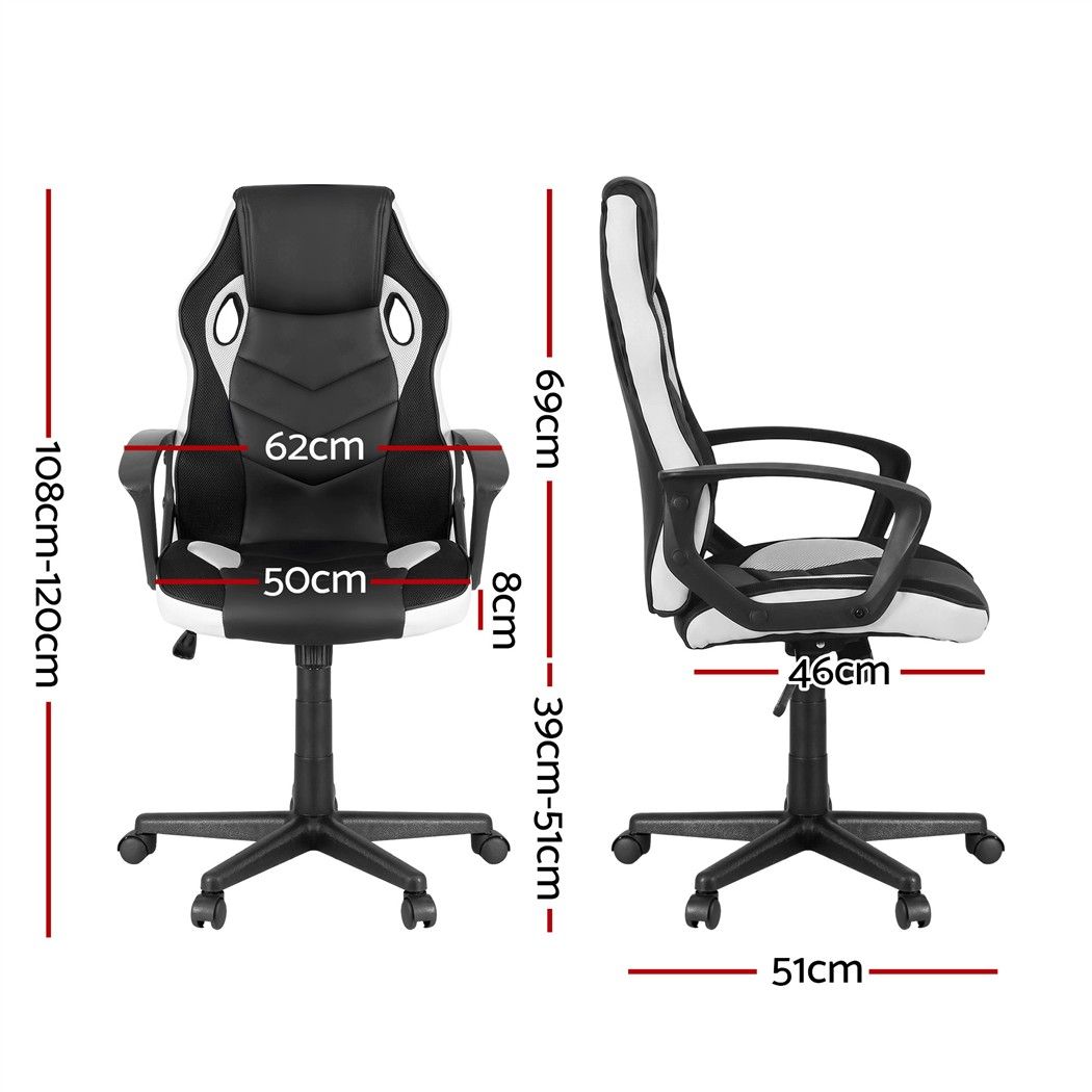 TWSC Gaming Office Chair Desk Racing Computer Chairs Executive Home Black & White