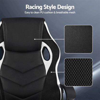 TWSC Gaming Office Chair Desk Racing Computer Chairs Executive Home Black & White