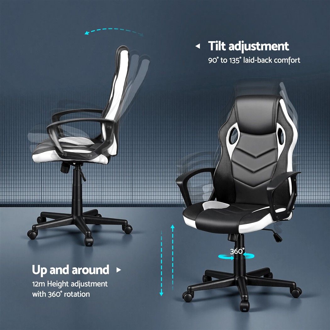 TWSC Gaming Office Chair Desk Racing Computer Chairs Executive Home Black & White
