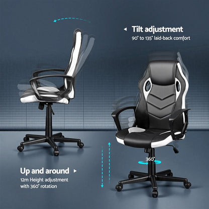 TWSC Gaming Office Chair Desk Racing Computer Chairs Executive Home Black & White
