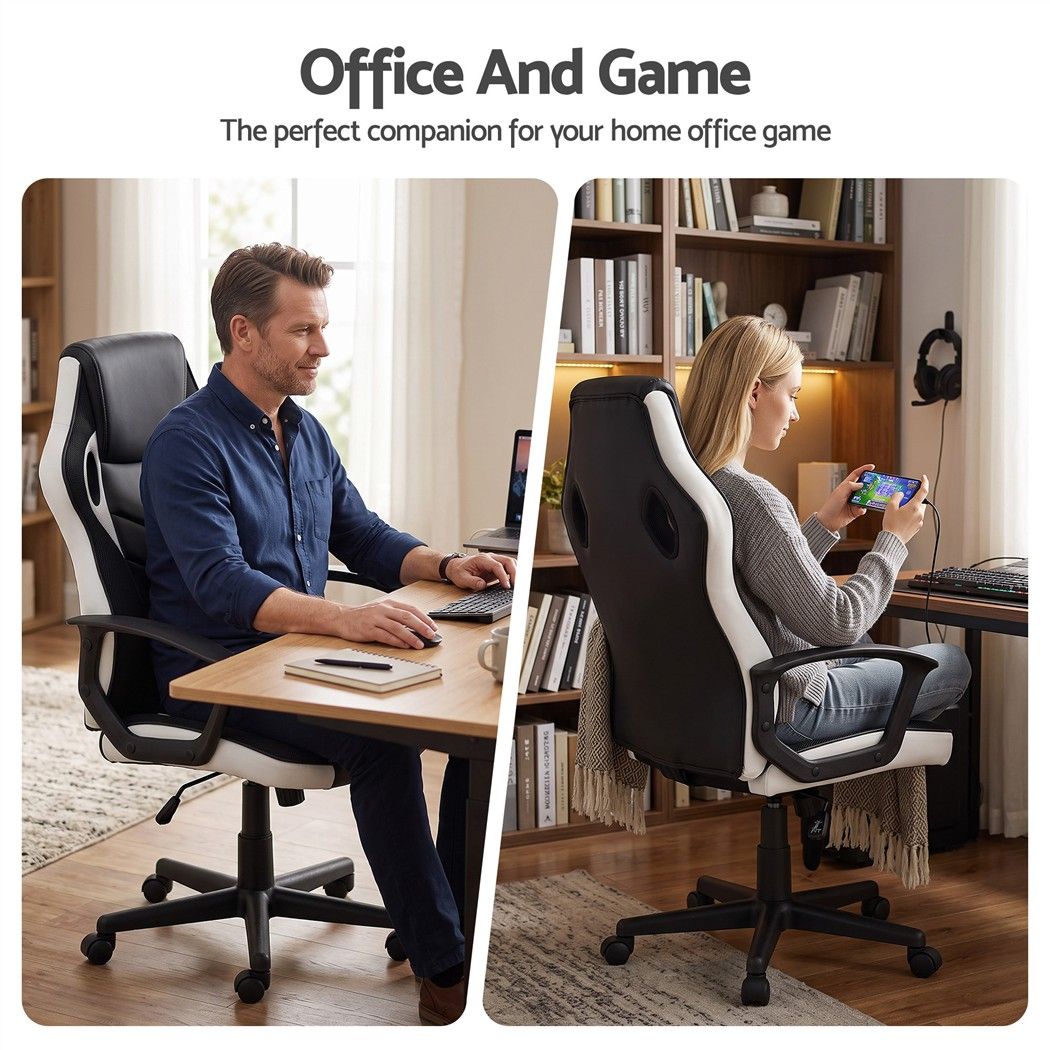 TWSC Gaming Office Chair Desk Racing Computer Chairs Executive Home Black & White