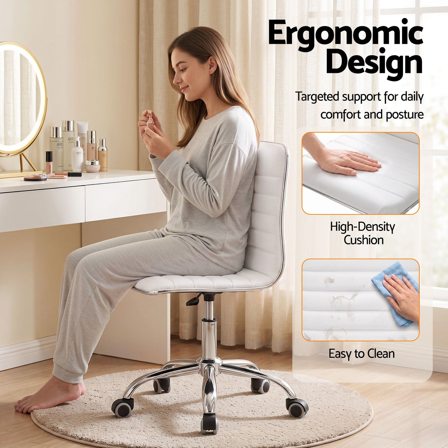 Office Chair – Low Back, PU Leather, White