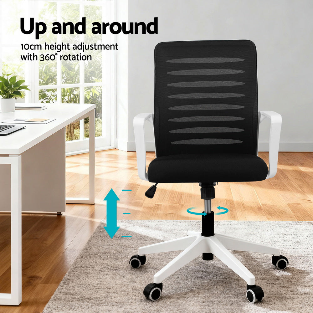 Ergonomic Mesh Office Chair – Lumbar Support, Height Adjustable, Black & White