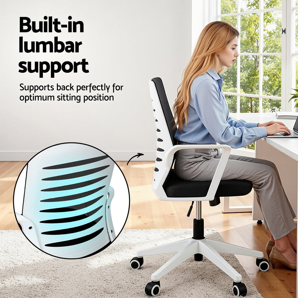 Ergonomic Mesh Office Chair – Lumbar Support, Height Adjustable, Black & White