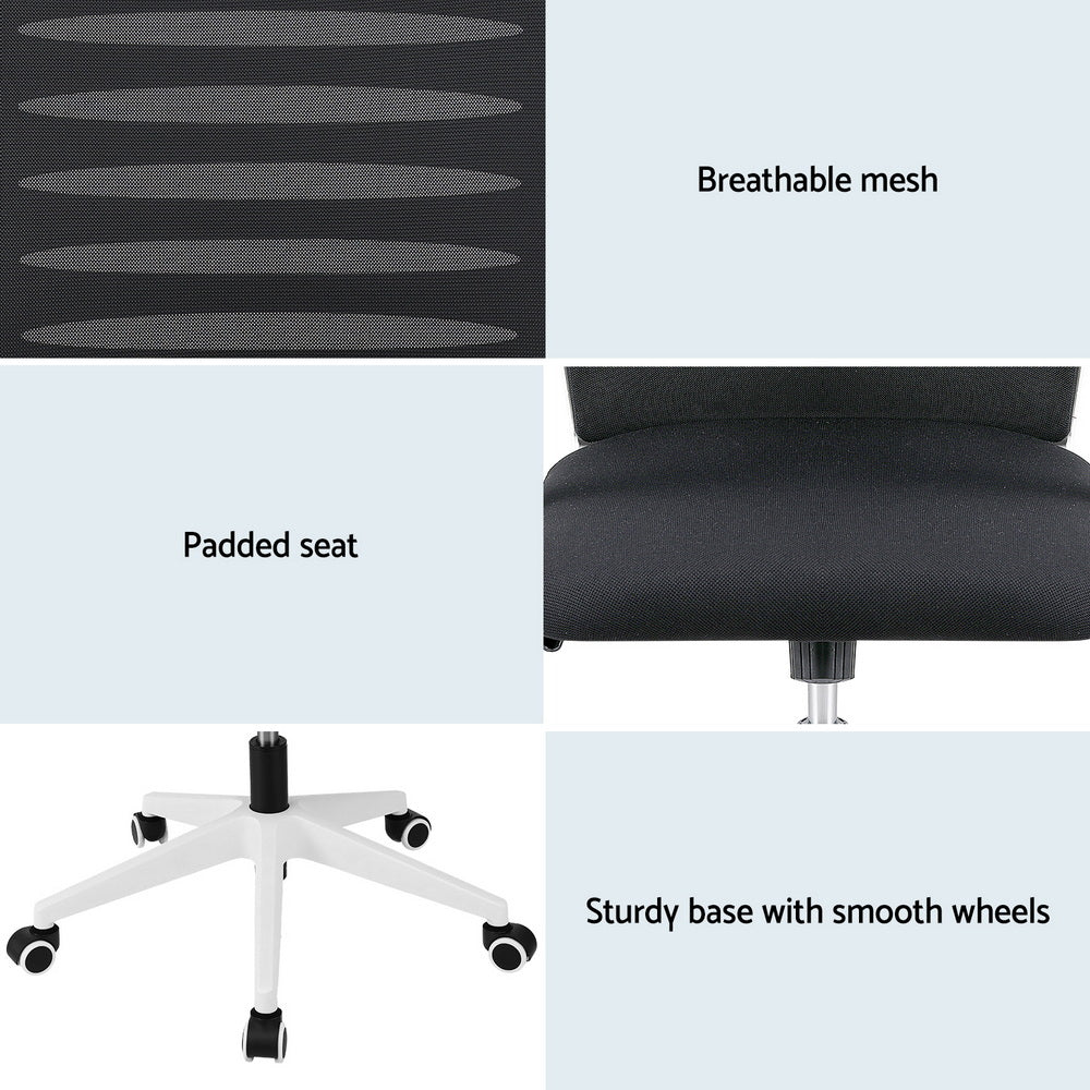 Ergonomic Mesh Office Chair – Lumbar Support, Height Adjustable, Black & White
