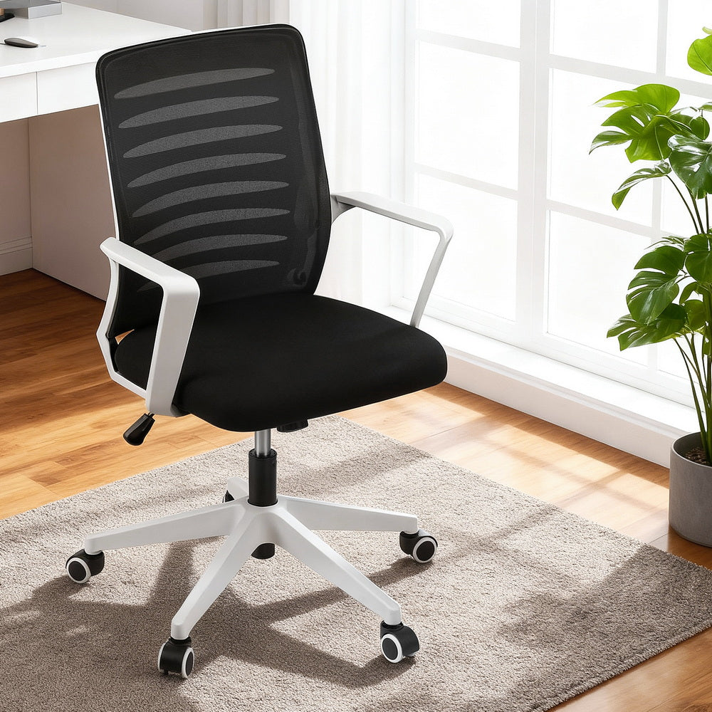 Ergonomic Mesh Office Chair – Lumbar Support, Height Adjustable, Black & White