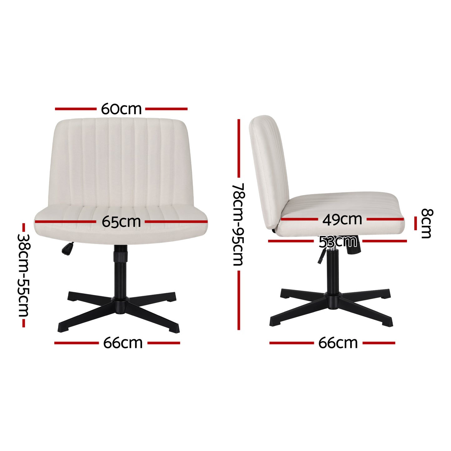 Criss Cross Office Chair – Armless, Height Adjustable, Swivel, Beige Fabric