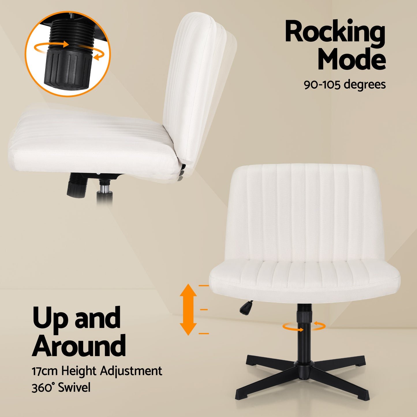 Criss Cross Office Chair – Armless, Height Adjustable, Swivel, Beige Fabric