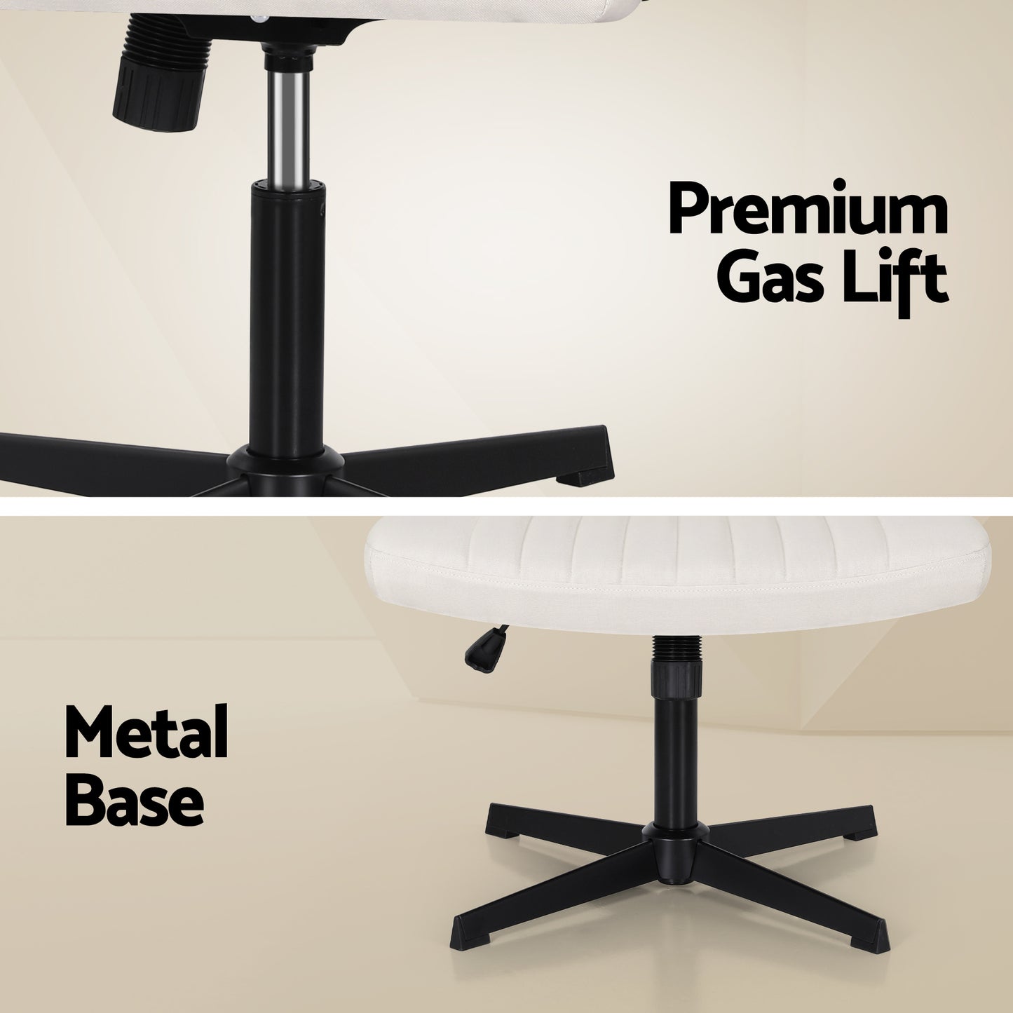 Criss Cross Office Chair – Armless, Height Adjustable, Swivel, Beige Fabric