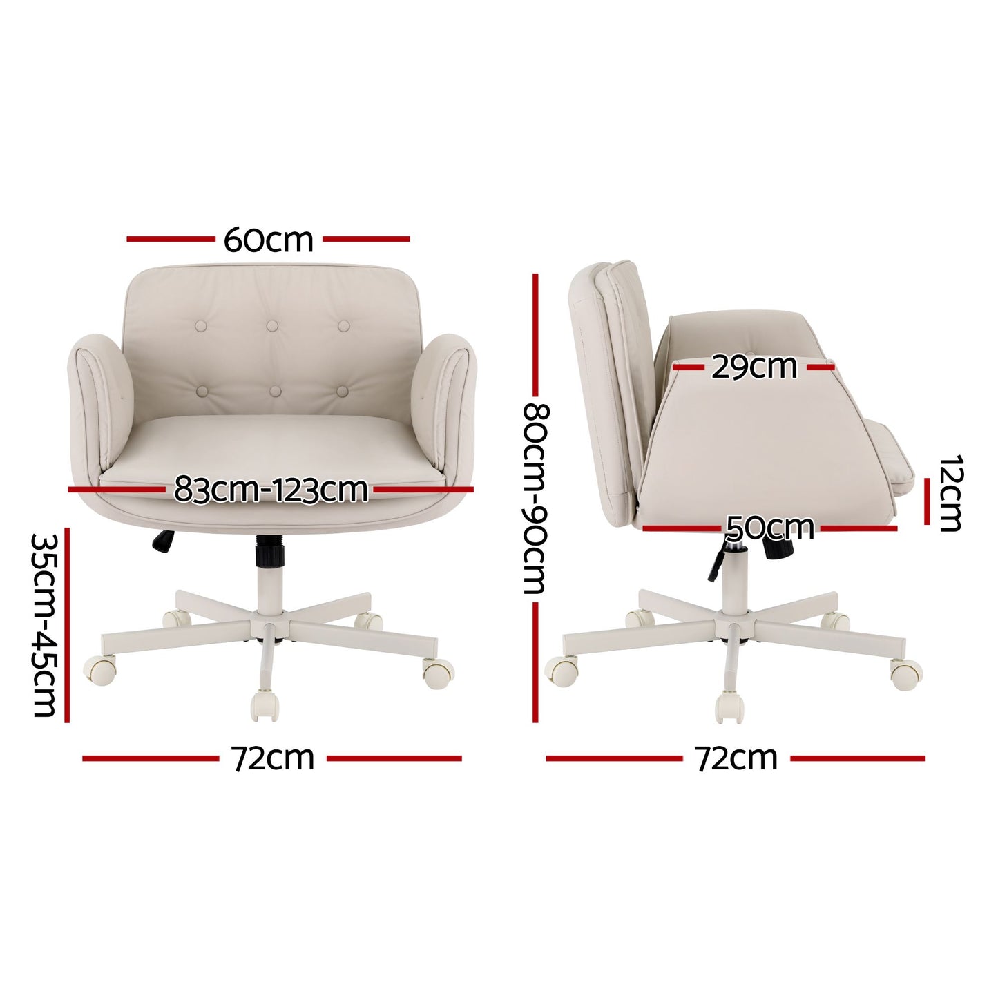 TWSC Criss Cross Chair with Wheels & Adjustable Armrests, Ergonomic Cross Legged Office Desk Chair PU Leather Vanity Chair Swivel for Home, Make Up, Bedroom, Computer, Beige