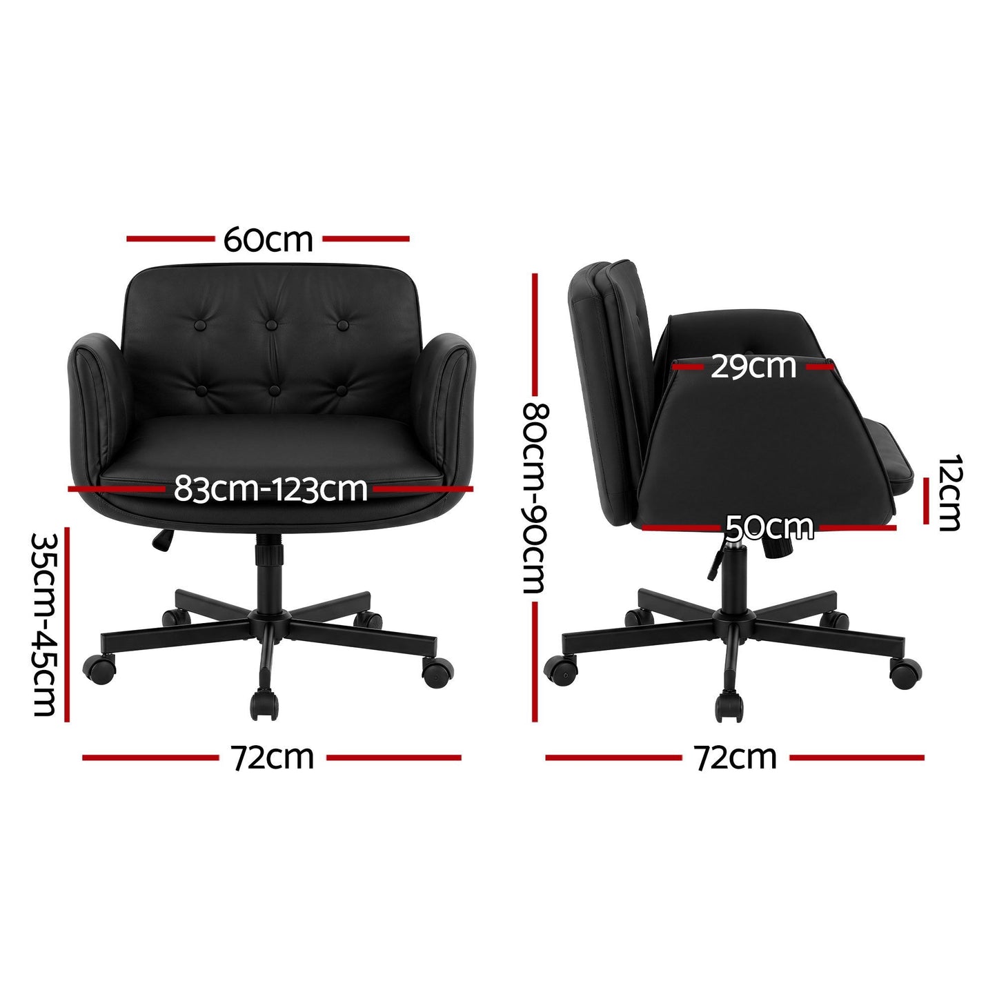 TWSC Criss Cross Chair with Wheels & Adjustable Armrests, Ergonomic Cross Legged Office Desk Chair PU Leather Vanity Chair Swivel for Home, Make Up, Bedroom, Computer, Black