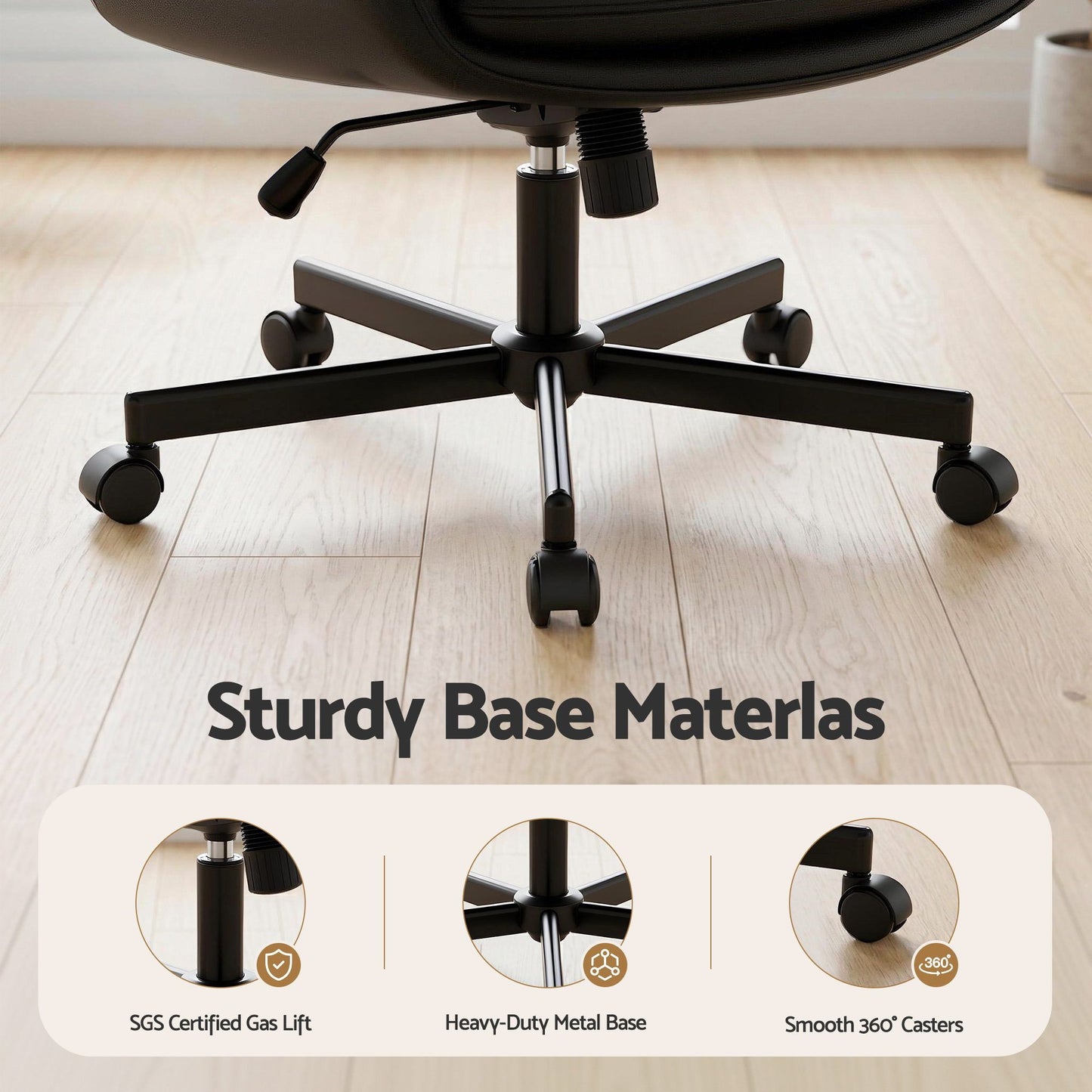 TWSC Criss Cross Chair with Wheels & Adjustable Armrests, Ergonomic Cross Legged Office Desk Chair PU Leather Vanity Chair Swivel for Home, Make Up, Bedroom, Computer, Black
