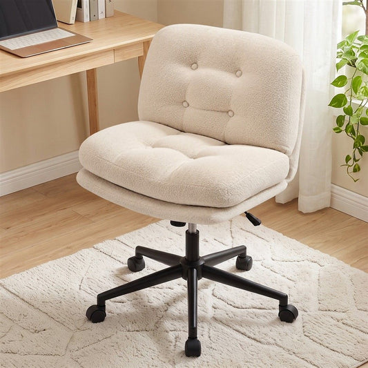 TWSC Criss Cross Office Chair Wide Seat Desk Chair Bouclé Fabric Vanity Chair Comfy, Beige
