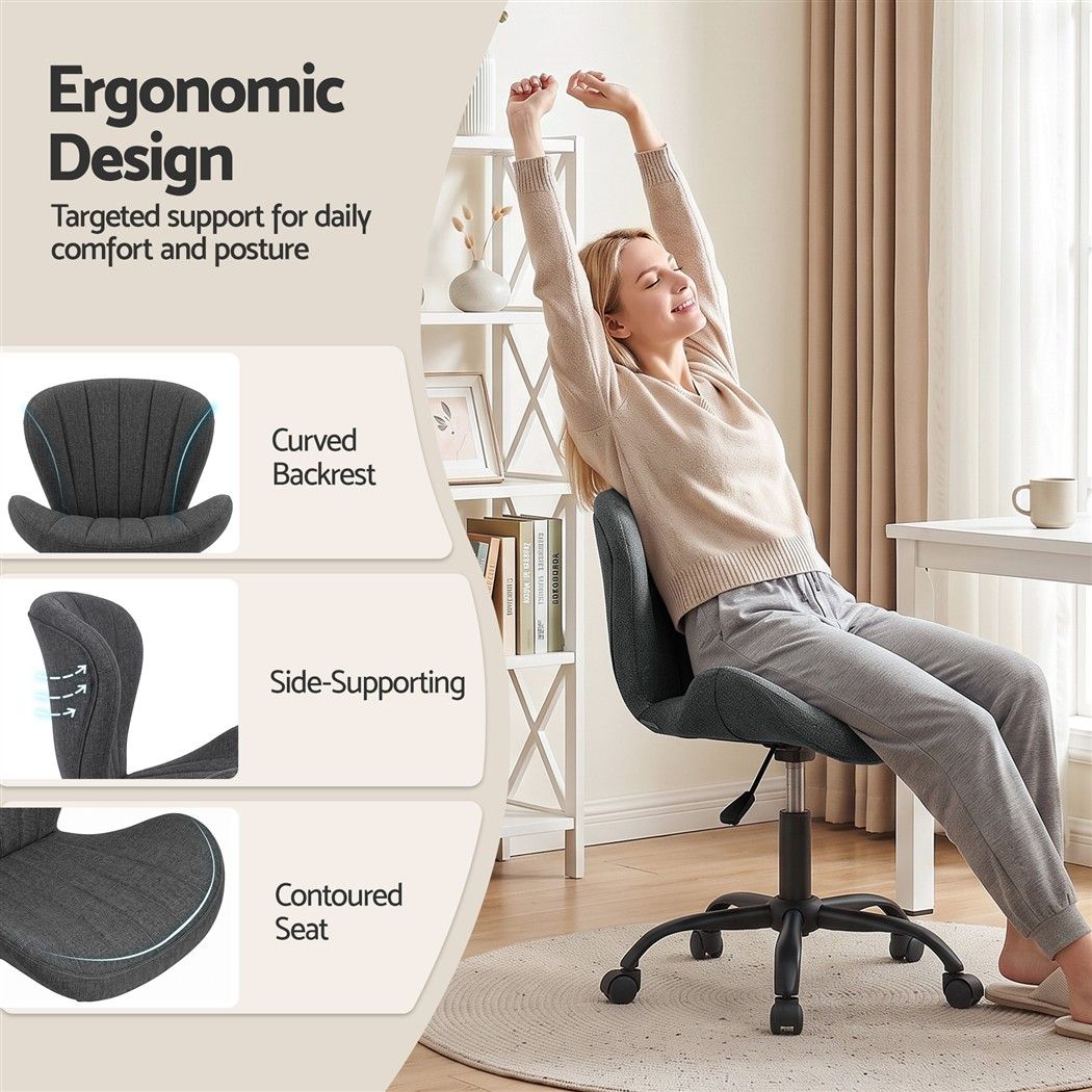 TWSC Ergonomic Office Chair Armless Height Adjustable Computer Desk Chair Fabric Dark Grey