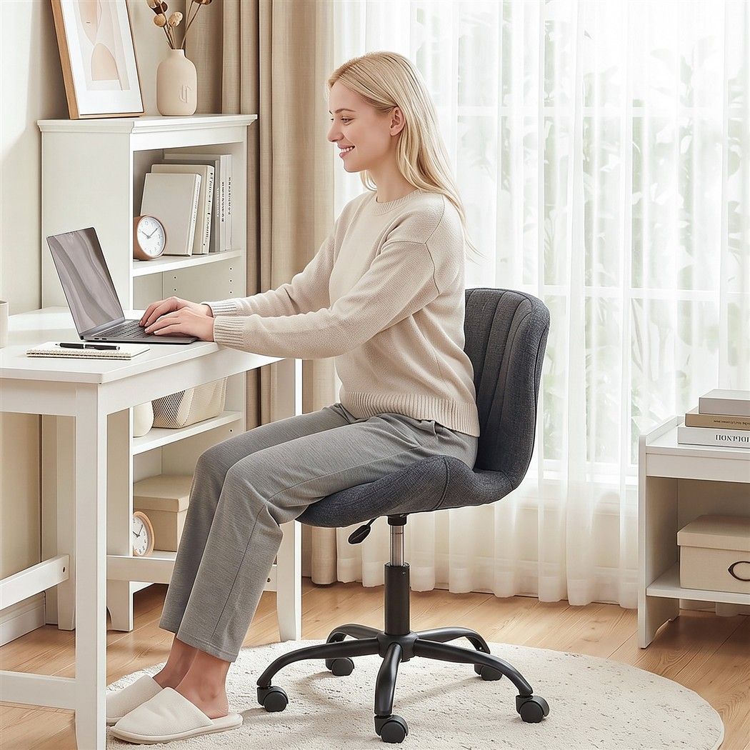 TWSC Ergonomic Office Chair Armless Height Adjustable Computer Desk Chair Fabric Dark Grey
