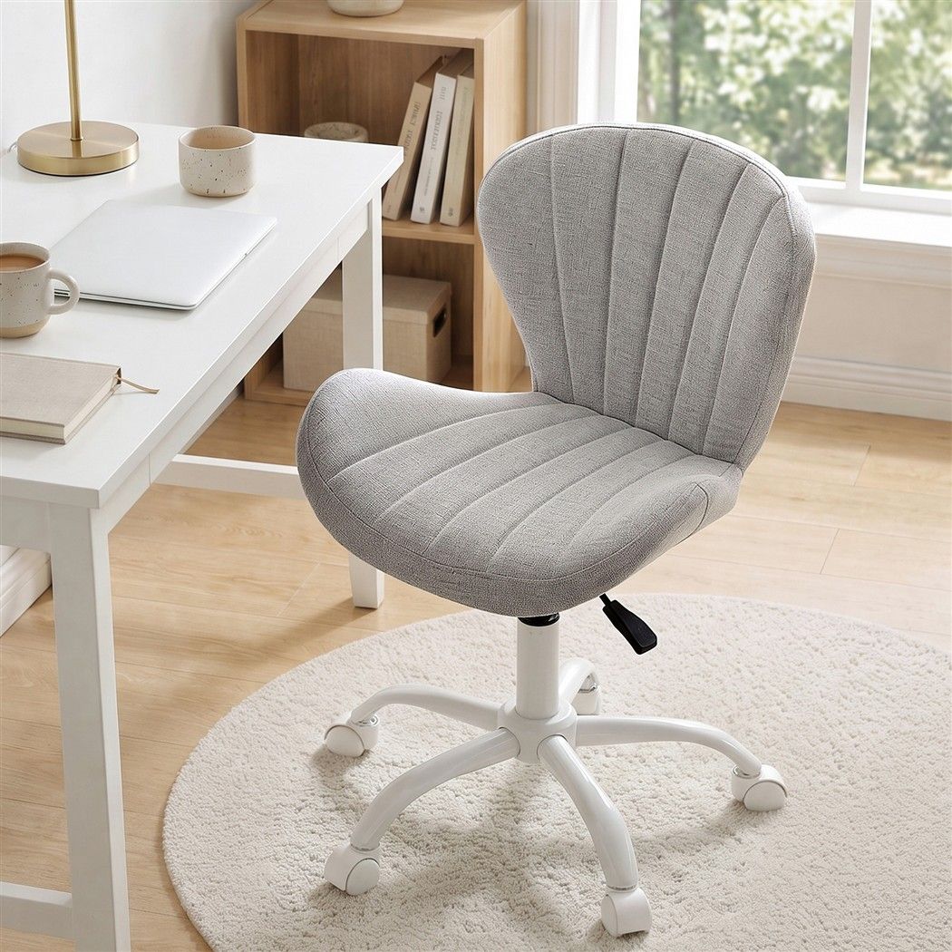 TWSC Ergonomic Office Chair Armless Height Adjustable Computer Desk Chair Fabric Light Grey