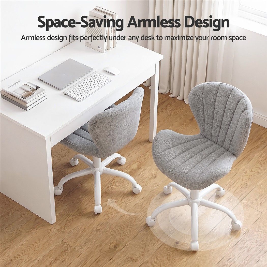 TWSC Ergonomic Office Chair Armless Height Adjustable Computer Desk Chair Fabric Light Grey