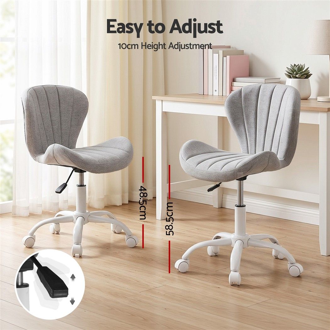 TWSC Ergonomic Office Chair Armless Height Adjustable Computer Desk Chair Fabric Light Grey