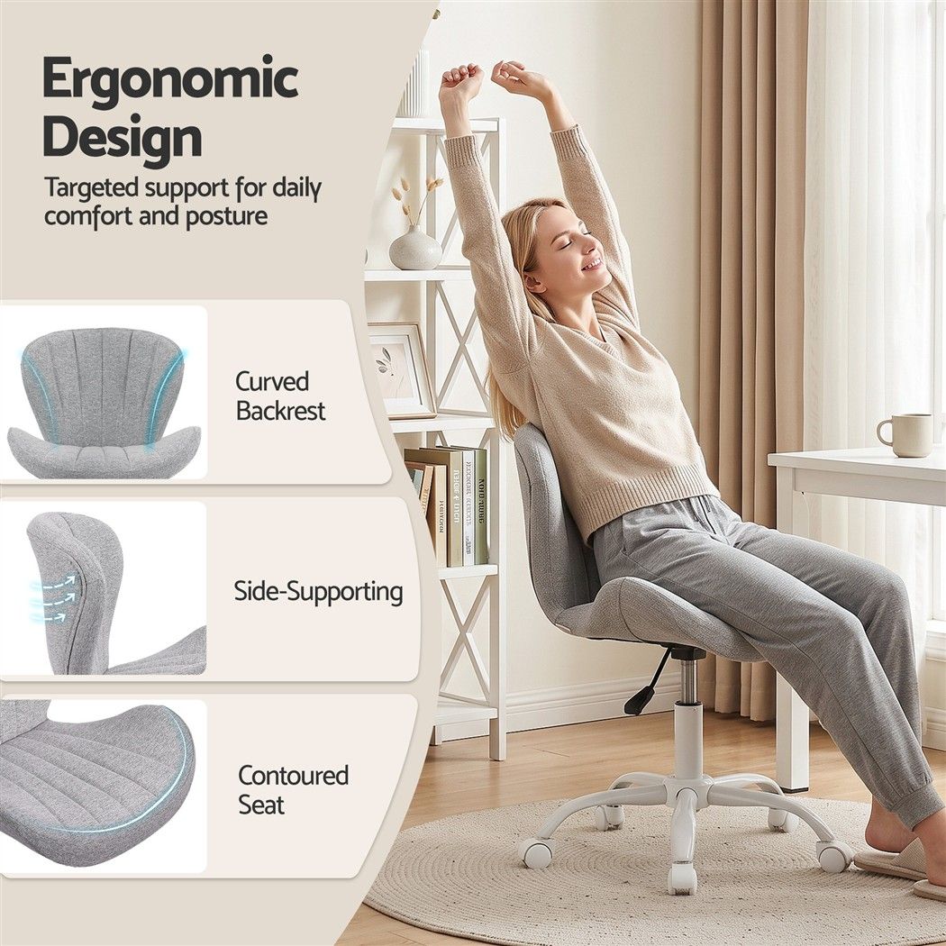 TWSC Ergonomic Office Chair Armless Height Adjustable Computer Desk Chair Fabric Light Grey