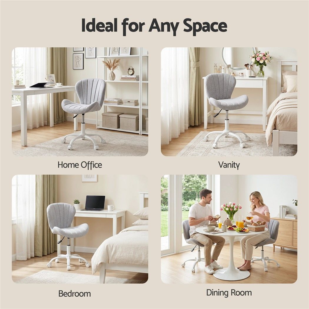 TWSC Ergonomic Office Chair Armless Height Adjustable Computer Desk Chair Fabric Light Grey